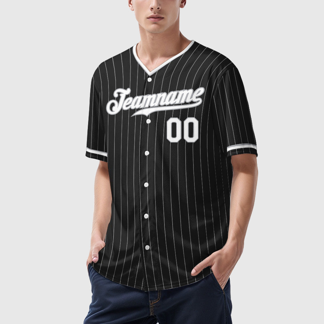 Custom Black Gray White Pinstripe Baseball Jersey