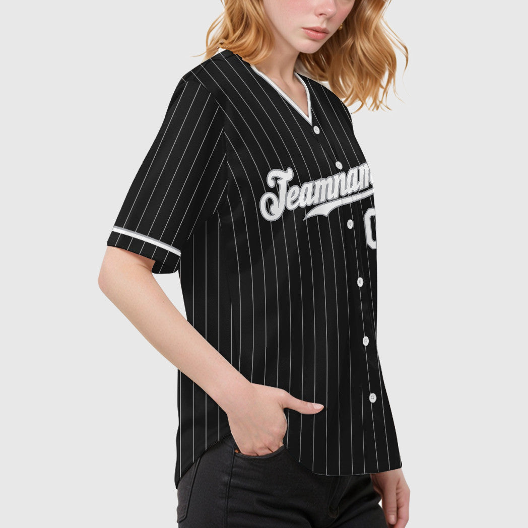 Custom Black Gray White Pinstripe Baseball Jersey
