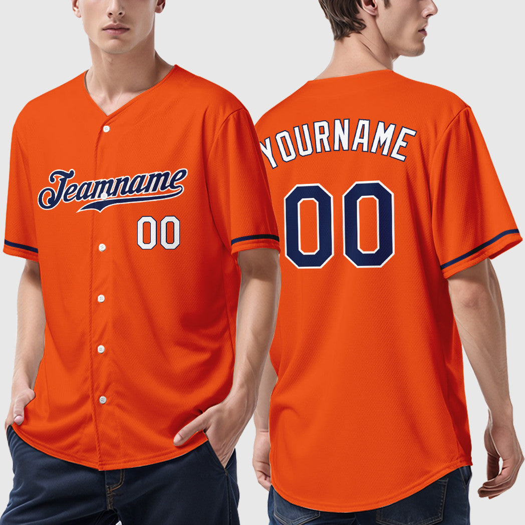 Custom Orange White Navy-White Baseball Jersey