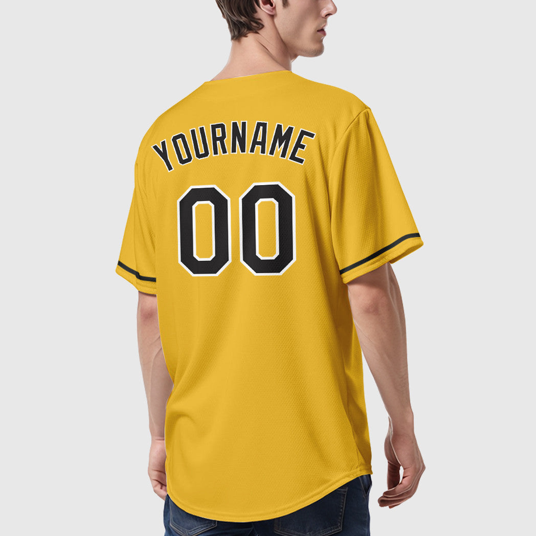 Custom Yellow Black Black-White Baseball Jersey