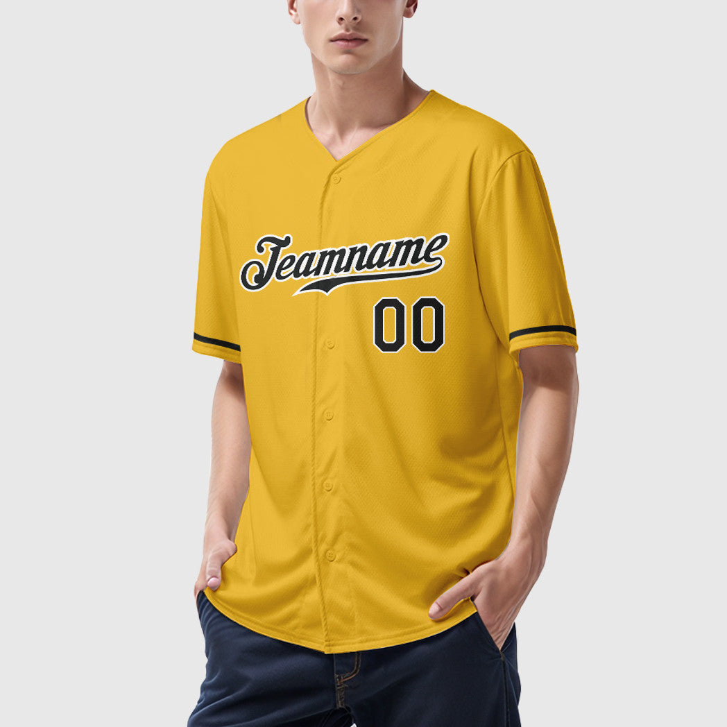 Custom Yellow Black Black-White Baseball Jersey