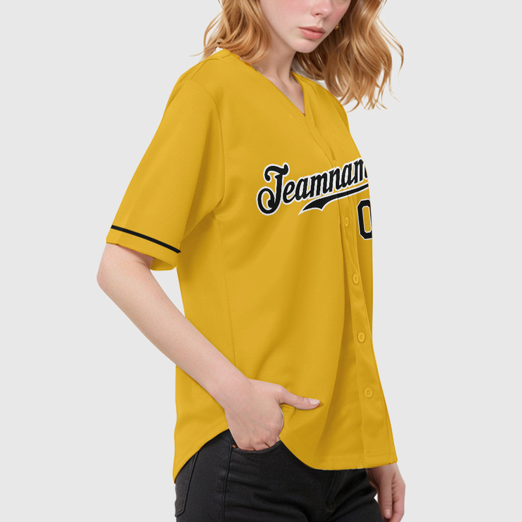 Custom Yellow Black Black-White Baseball Jersey