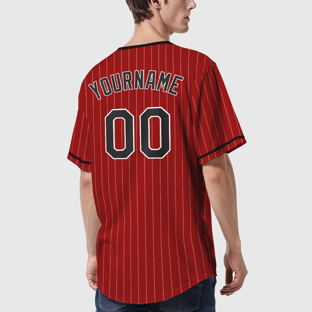 Custom Red White Black Pinstripe Baseball Jersey