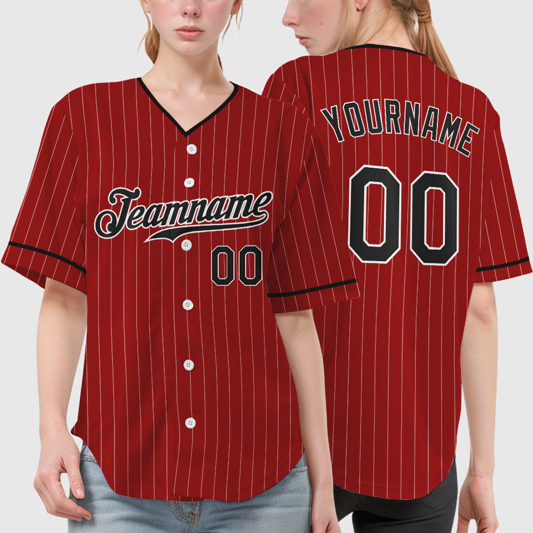 Custom Red White Black Pinstripe Baseball Jersey