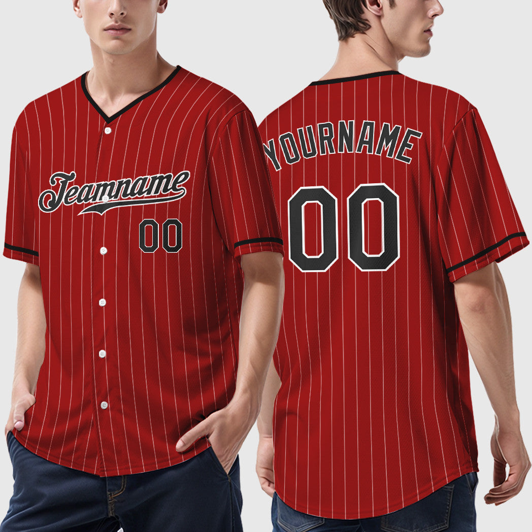 Custom Red White Black Pinstripe Baseball Jersey