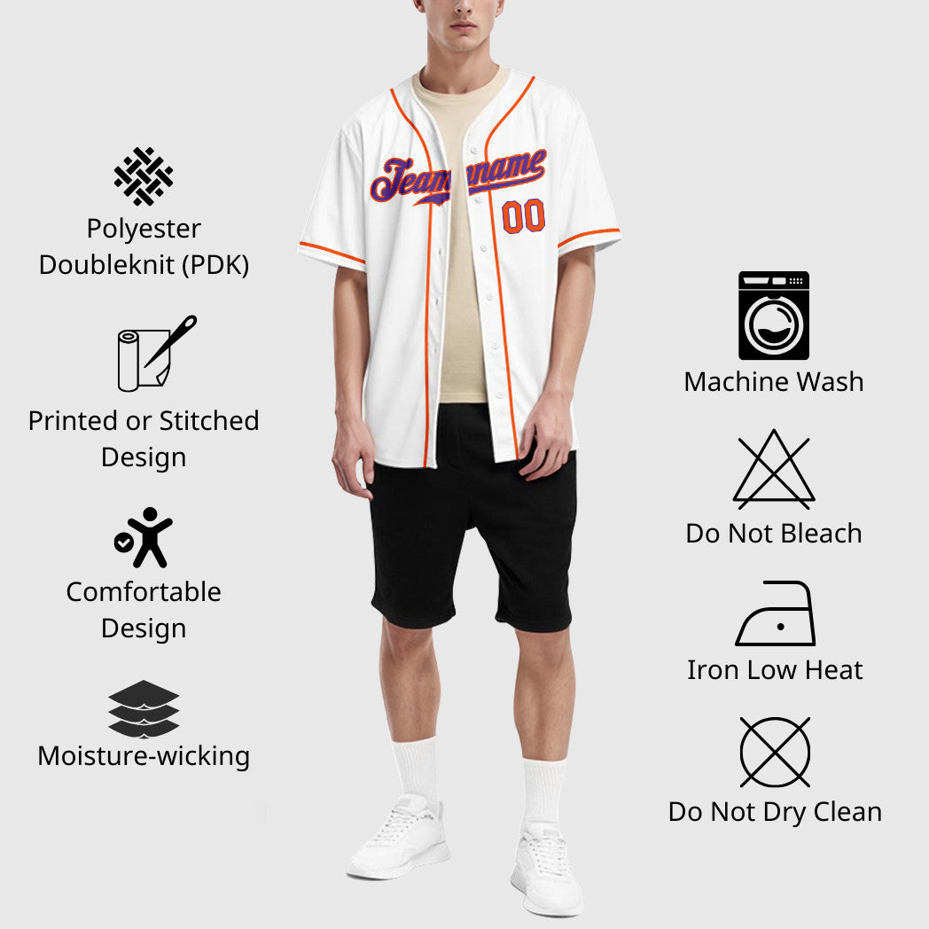 Custom White Purple Orange Sleeve Baseball Jersey