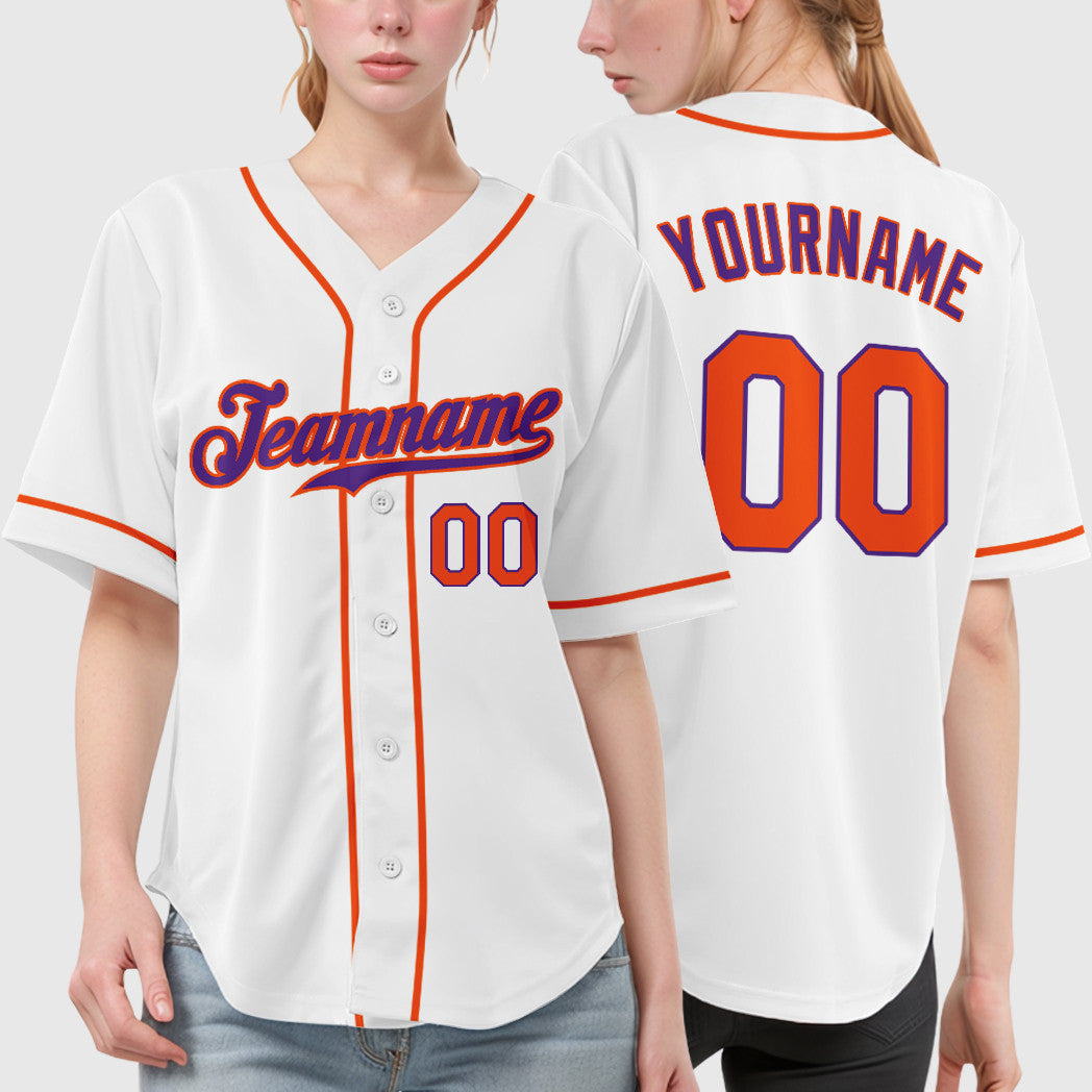 Custom White Purple Orange Sleeve Baseball Jersey