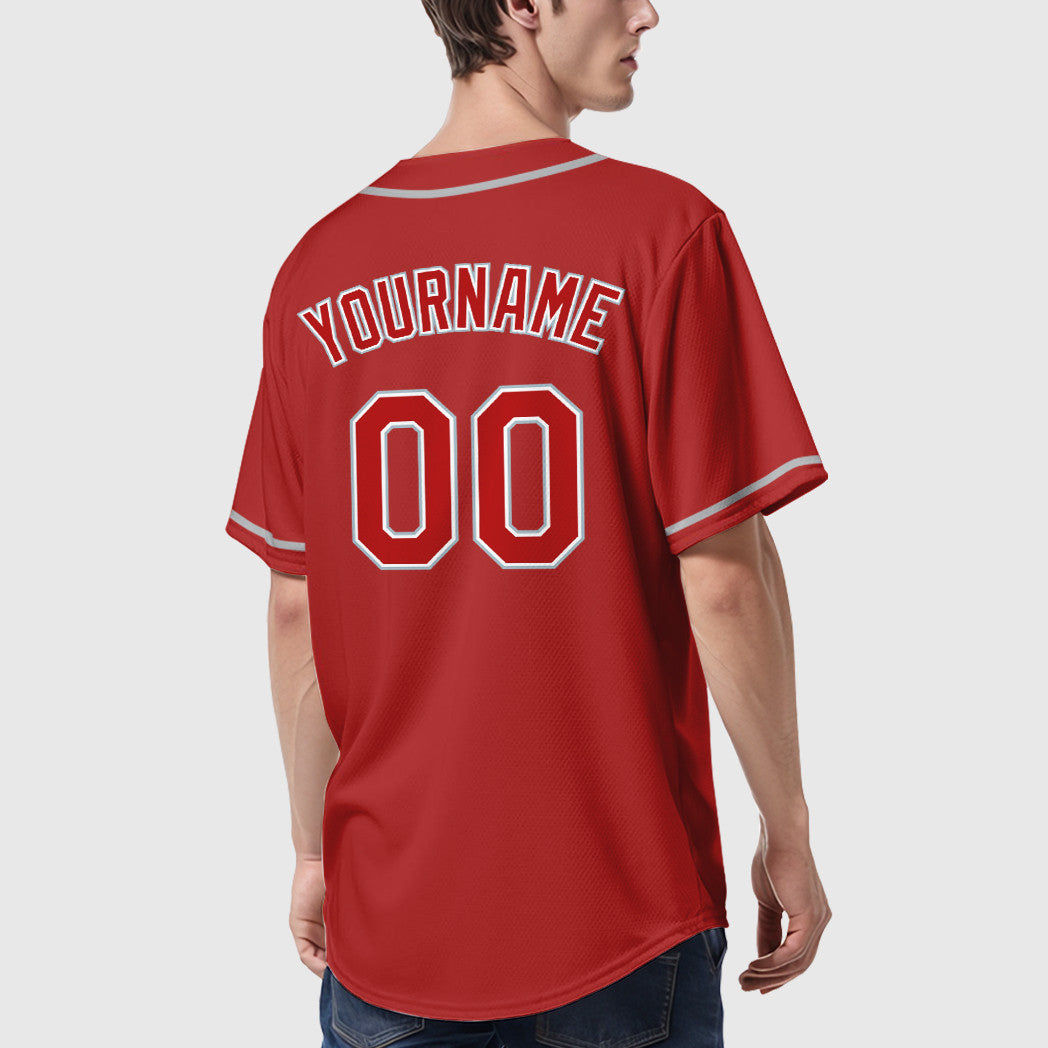 Custom Red White Gray Sleeve Baseball Jersey