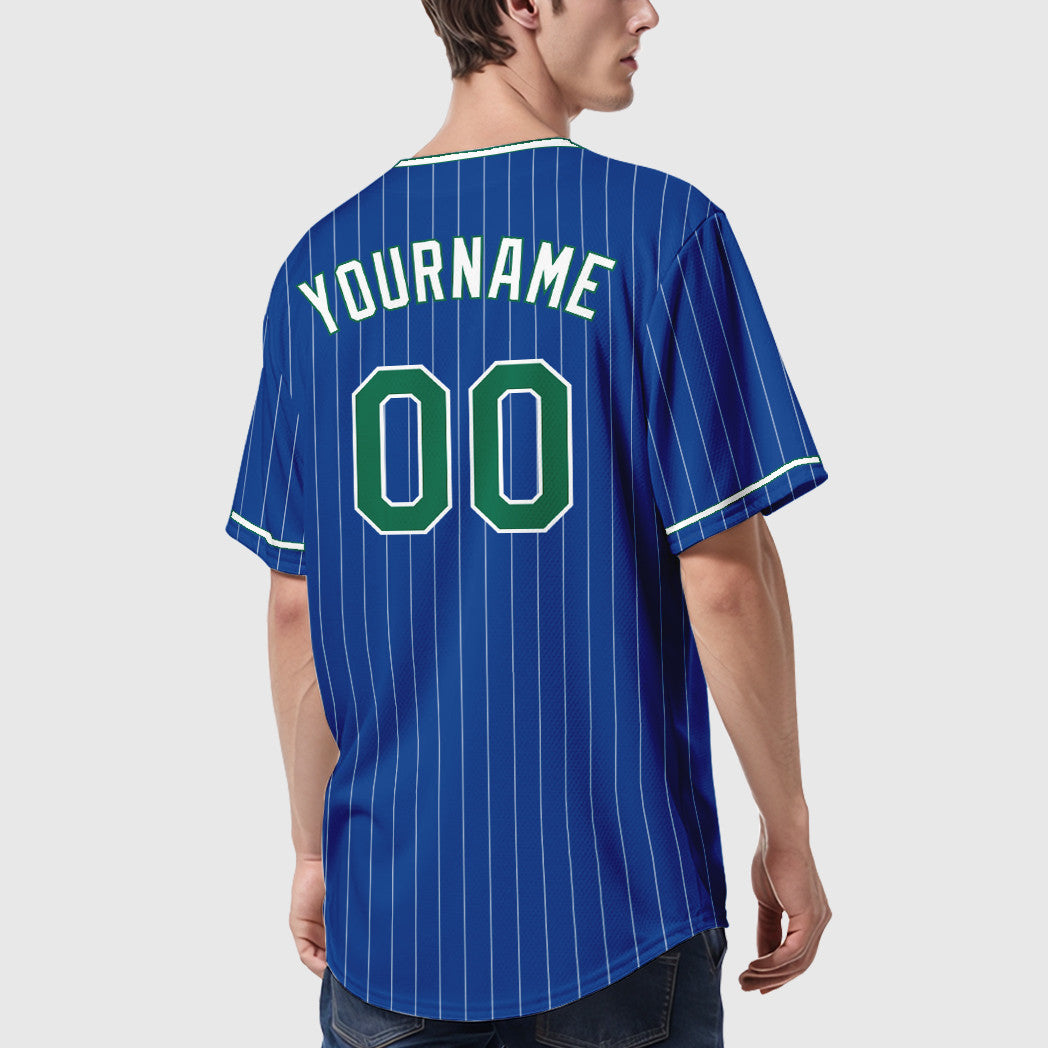 Custom Royal White Kelly Green-White Pinstripe Baseball Jersey