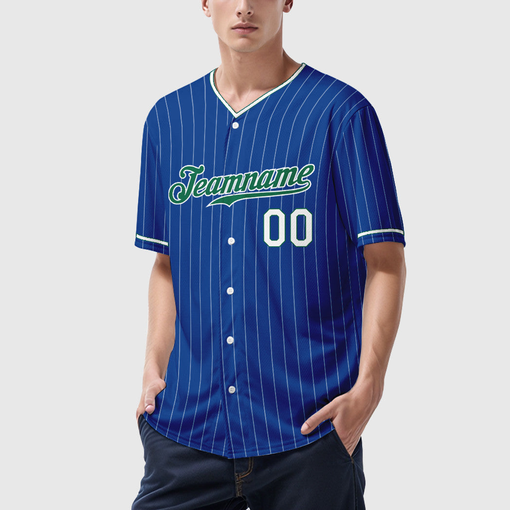 Custom Royal White Kelly Green-White Pinstripe Baseball Jersey