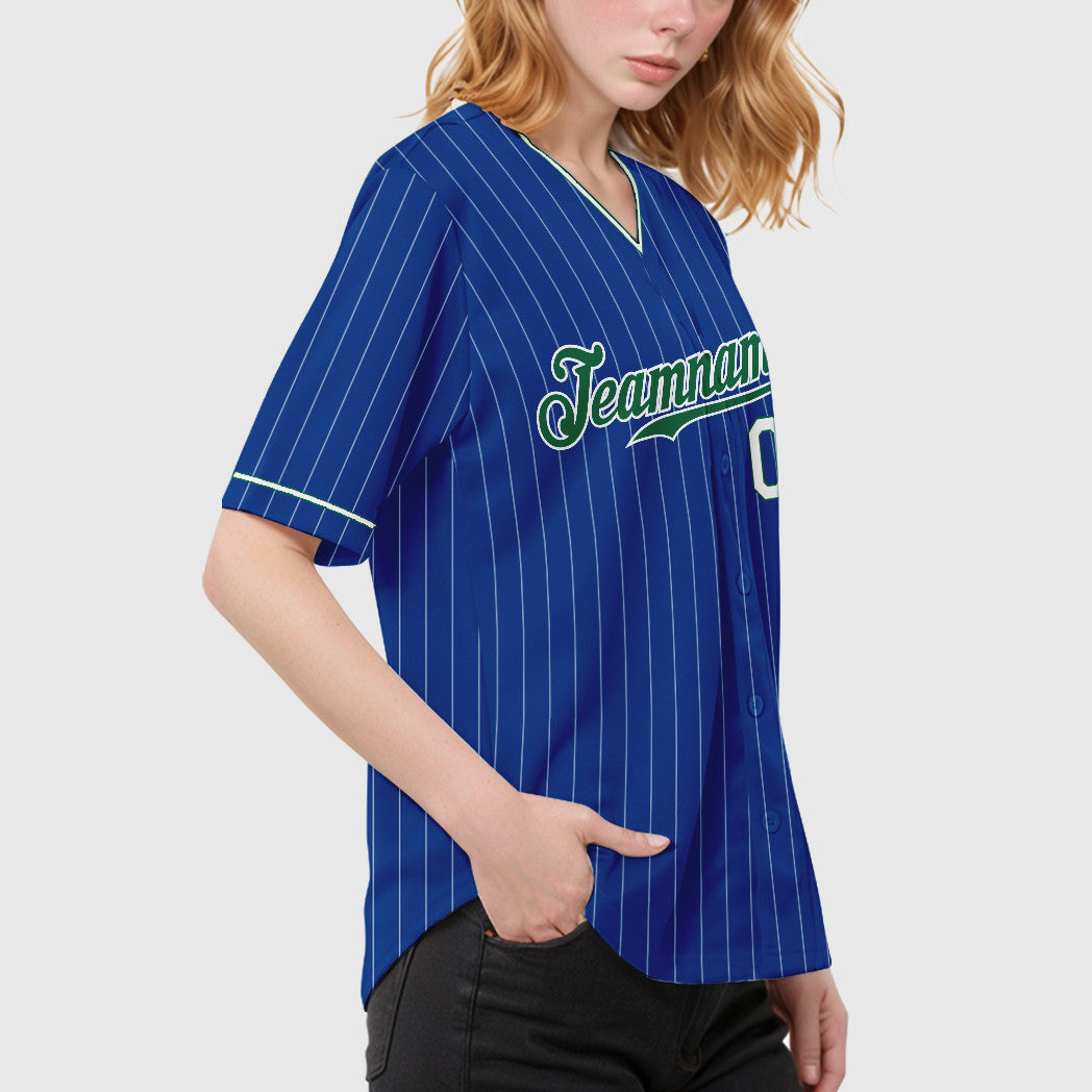 Custom Royal White Kelly Green-White Pinstripe Baseball Jersey