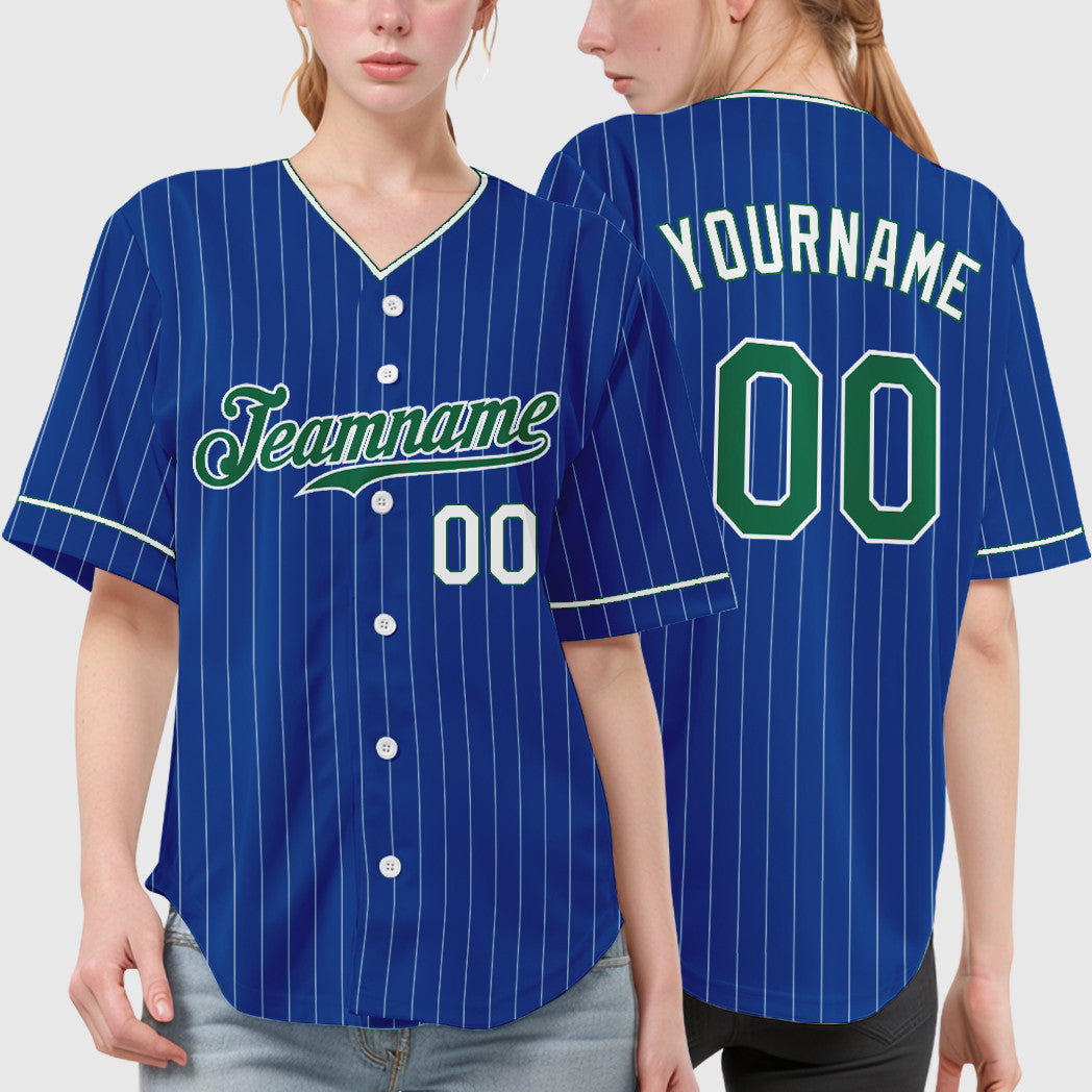 Custom Royal White Kelly Green-White Pinstripe Baseball Jersey