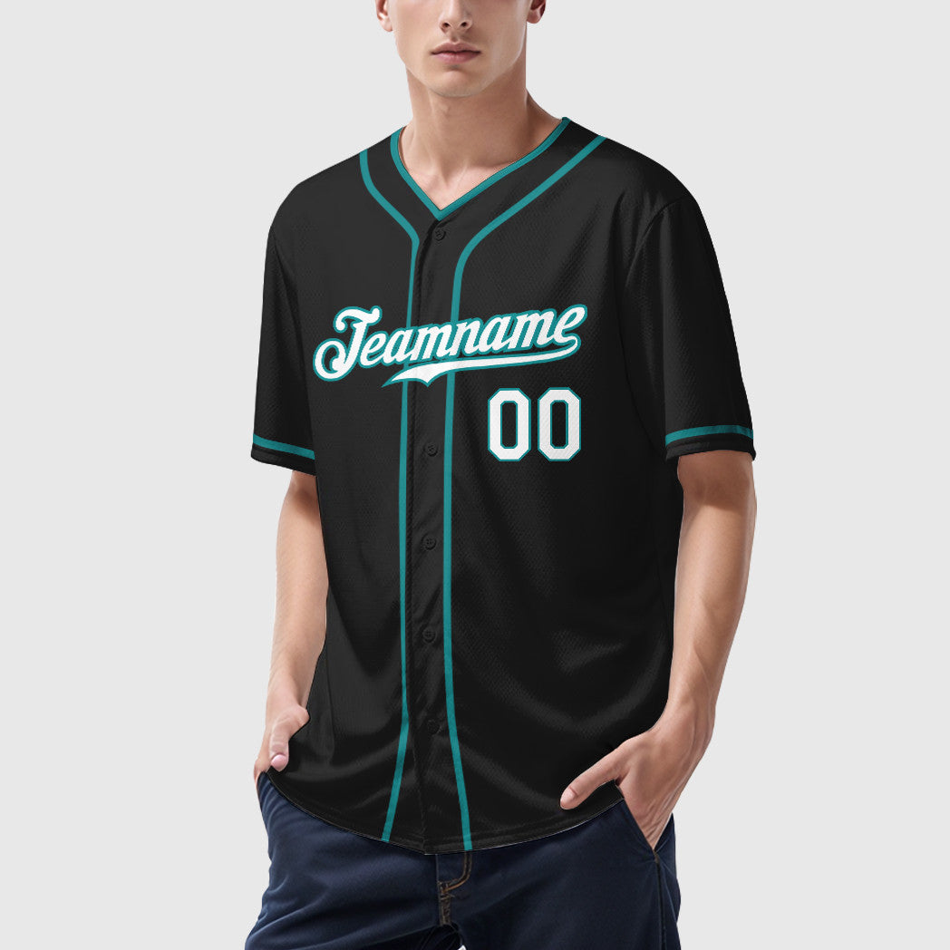 Custom Black Aqua Teal-White Baseball Jersey