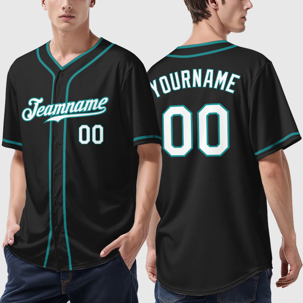 Custom Black Aqua Teal-White Baseball Jersey