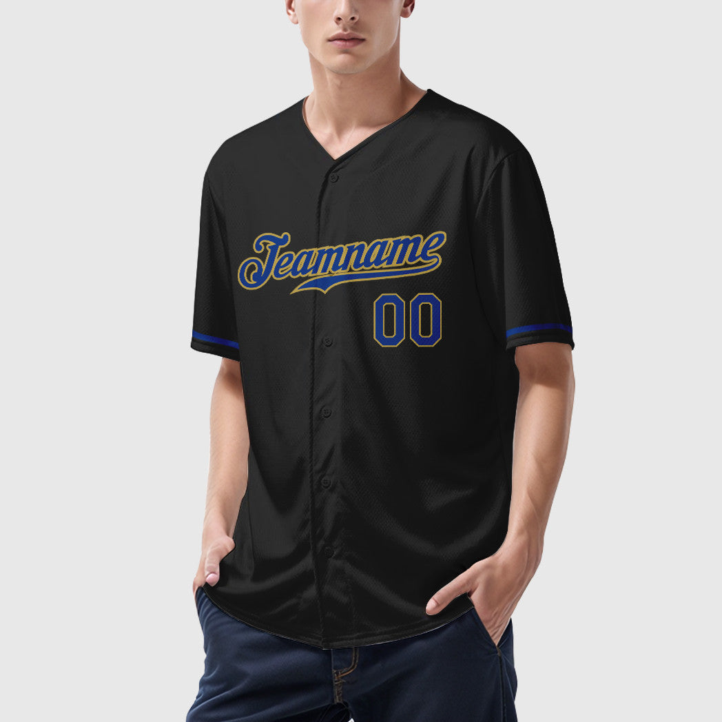 Custom Black Old Gold Royal Baseball Jersey