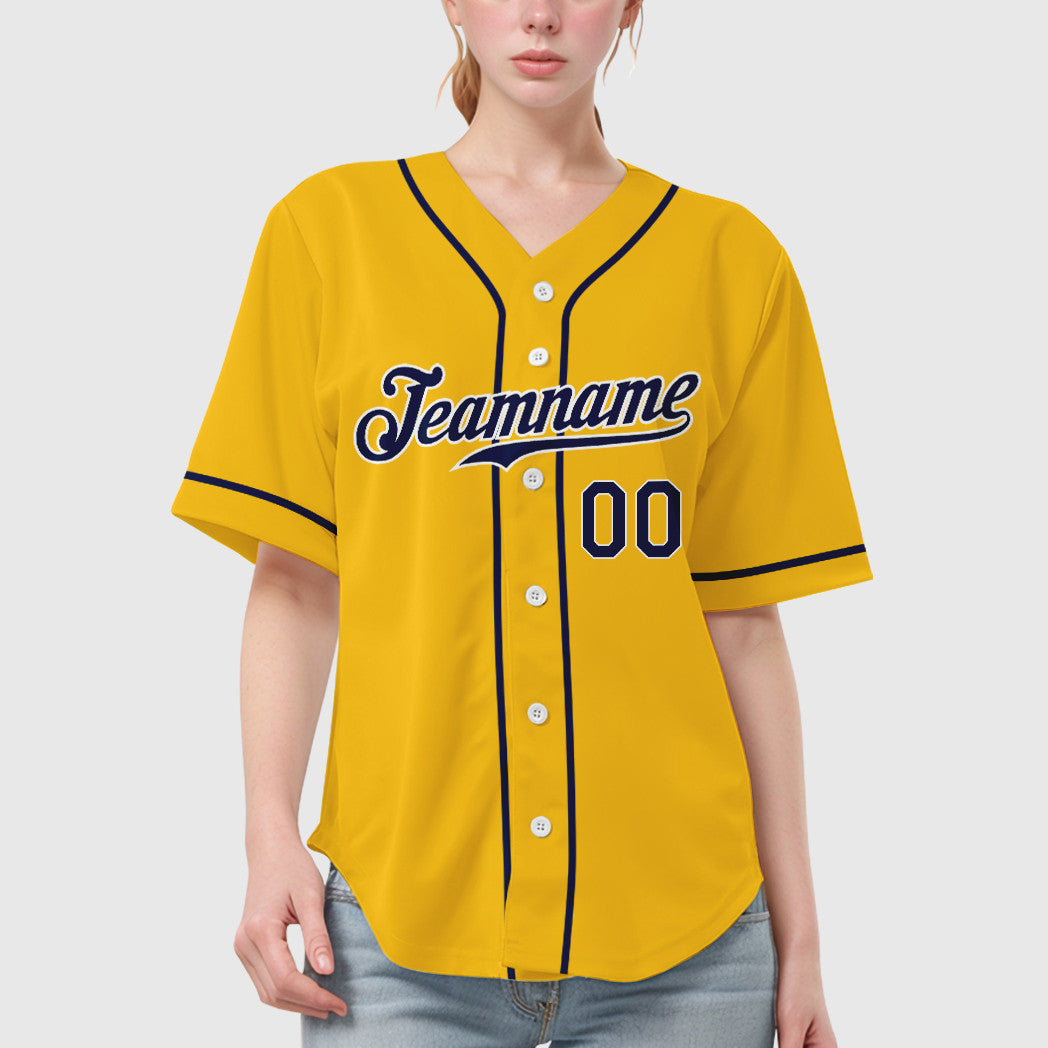 Custom Yellow Navy Navy-White Sleeve Baseball Jersey