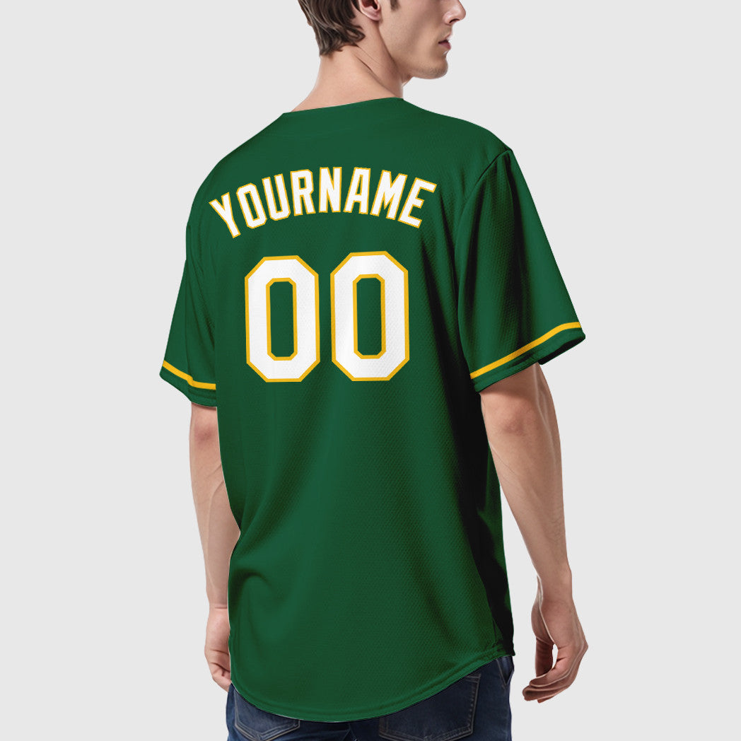 Custom Green White White-Gold Baseball Jersey