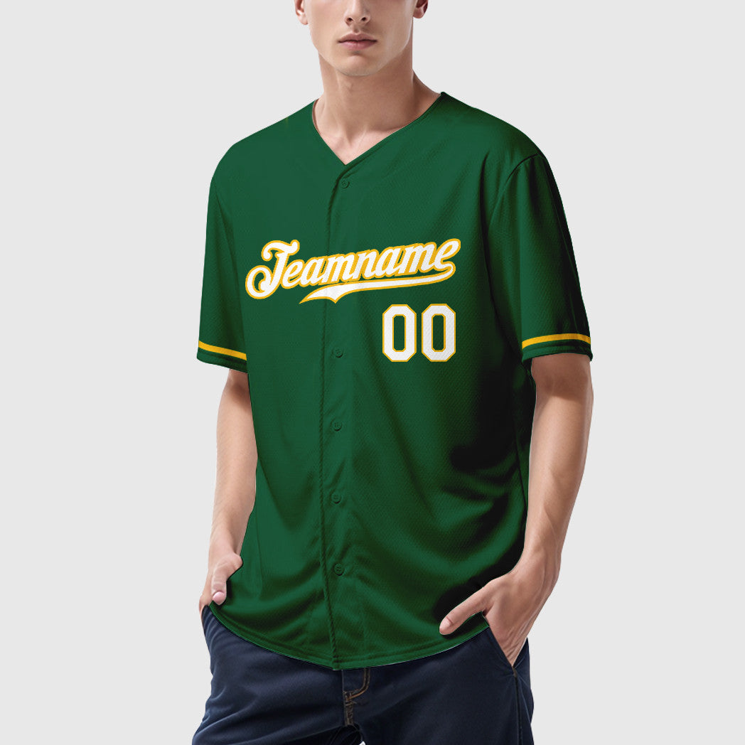 Custom Green White White-Gold Baseball Jersey