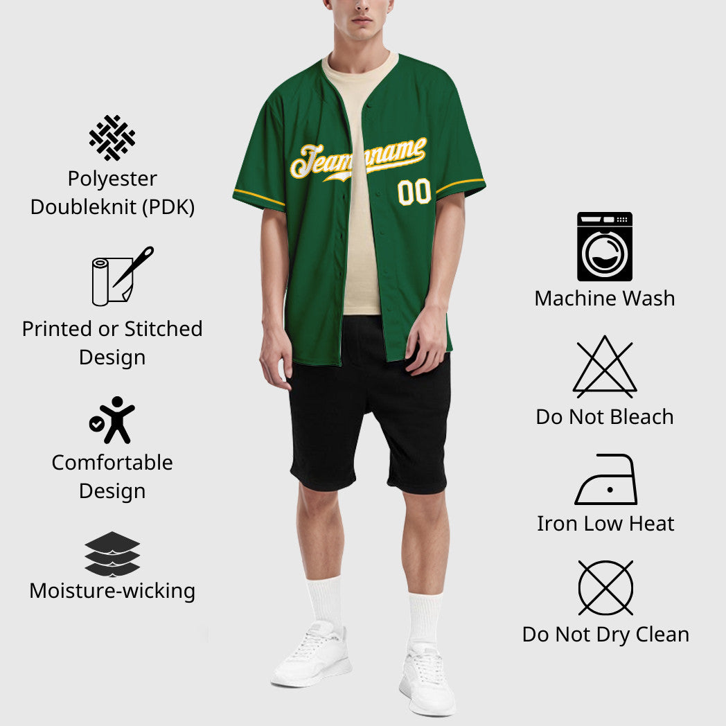 Custom Green White White-Gold Baseball Jersey