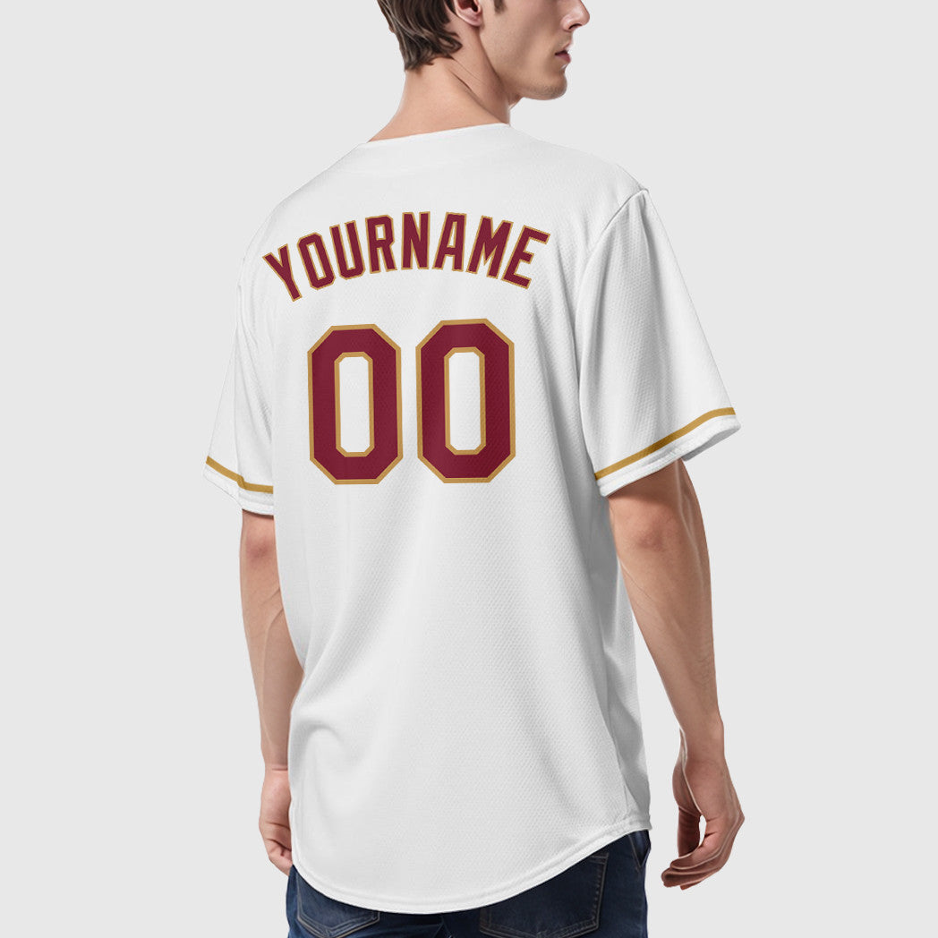 Custom White Crimson Crimson-Old Gold Baseball Jersey