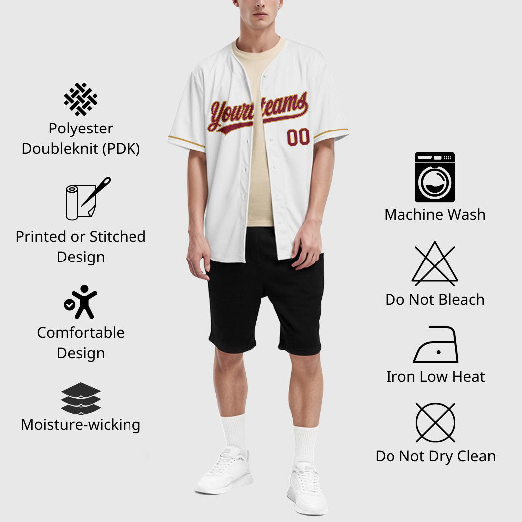 Custom White Crimson Crimson-Old Gold Baseball Jersey
