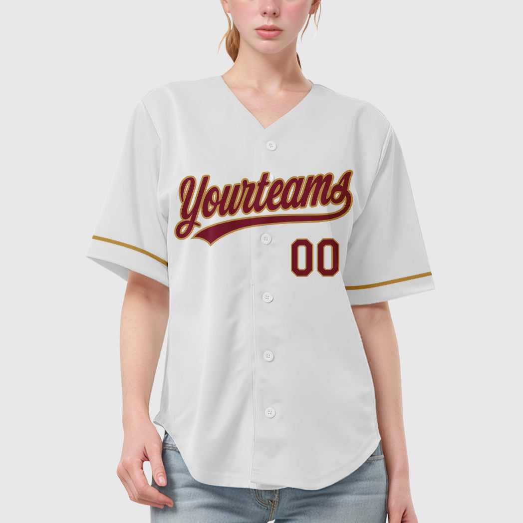 Custom White Crimson Crimson-Old Gold Baseball Jersey