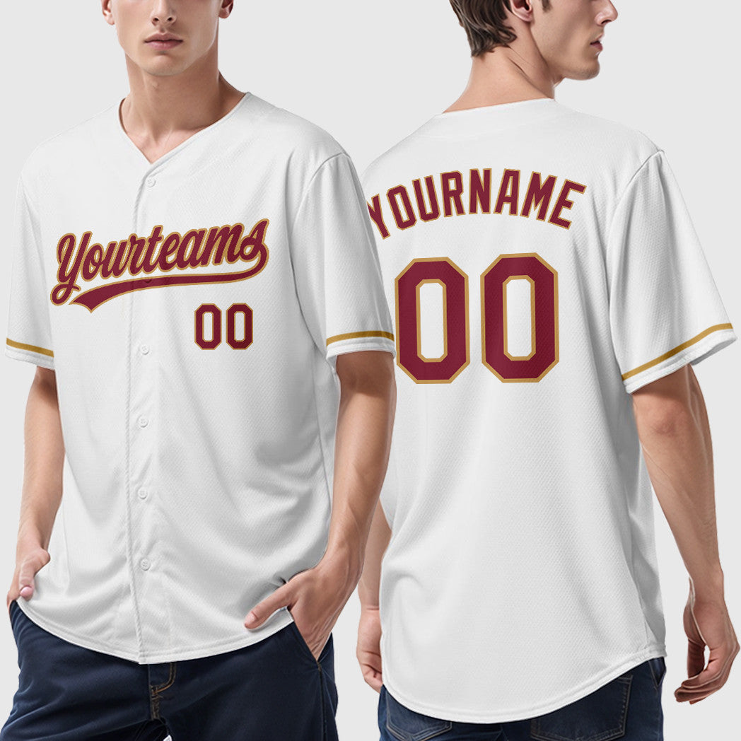 Custom White Crimson Crimson-Old Gold Baseball Jersey