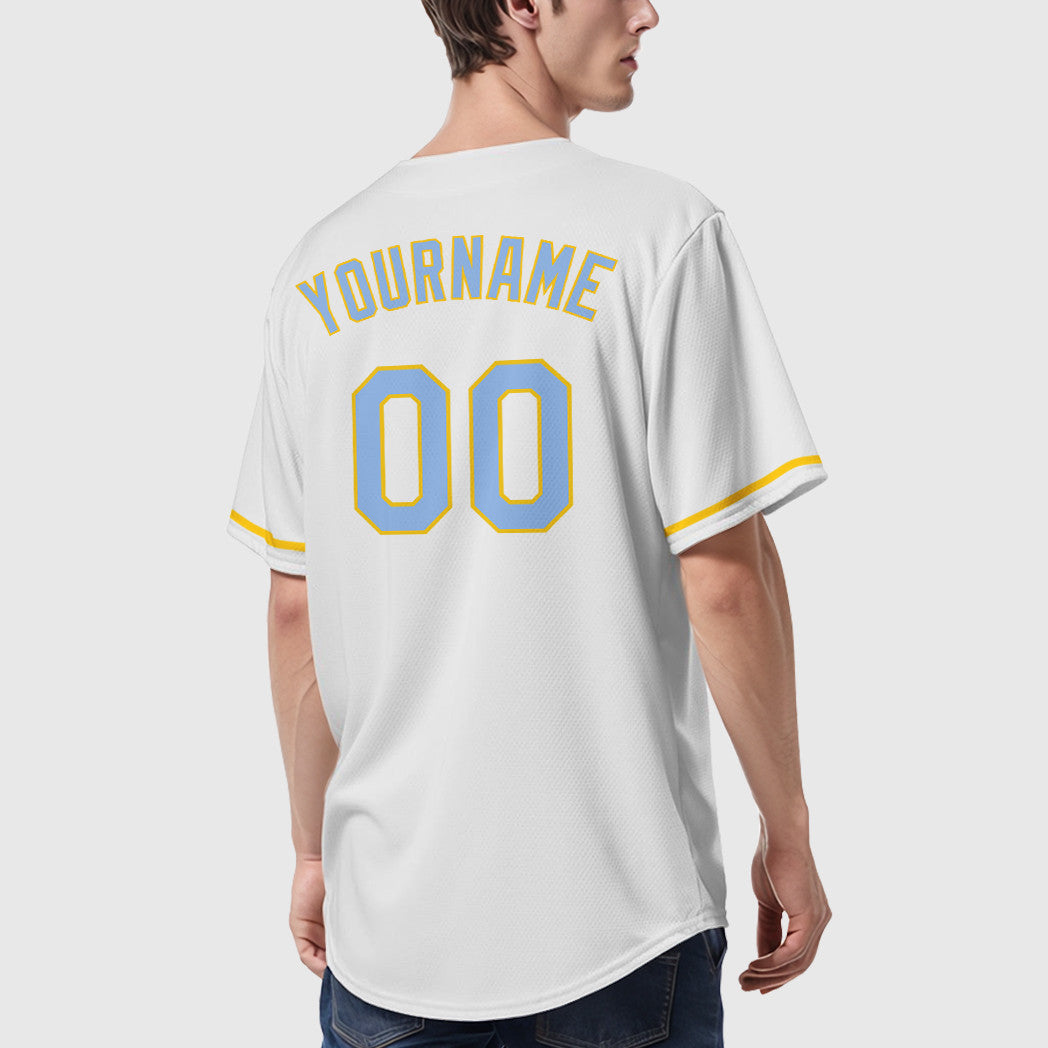 Custom White Light Blue Light Blue-Yellow Baseball Jersey