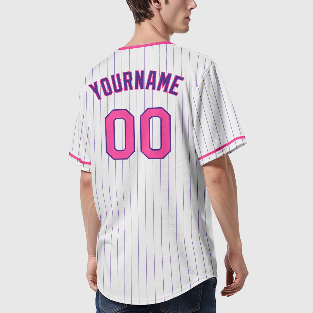 Custom White Purple Pink Pinstripe Baseball Jersey