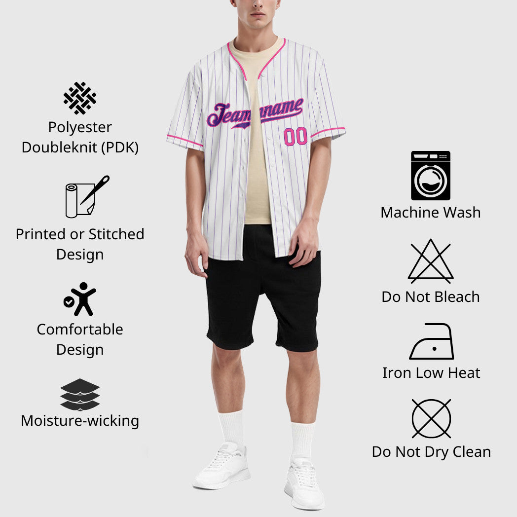 Custom White Purple Pink Pinstripe Baseball Jersey
