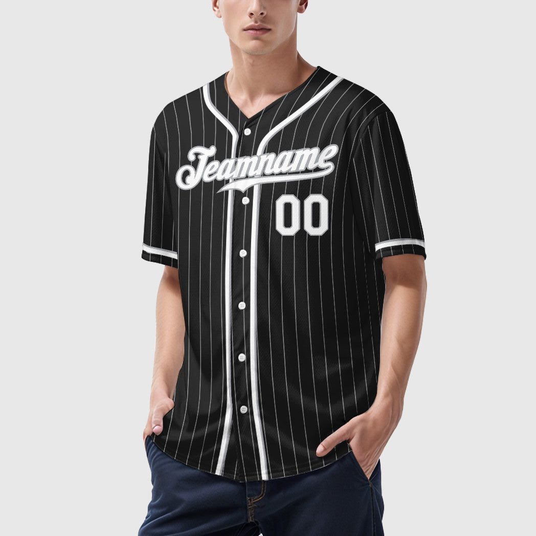 Custom Black Gray White Piping Pinstripe Baseball Jersey