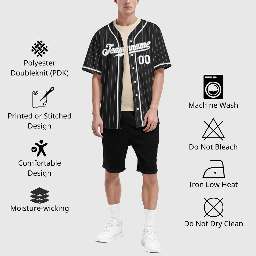 Custom Black Gray White Piping Pinstripe Baseball Jersey