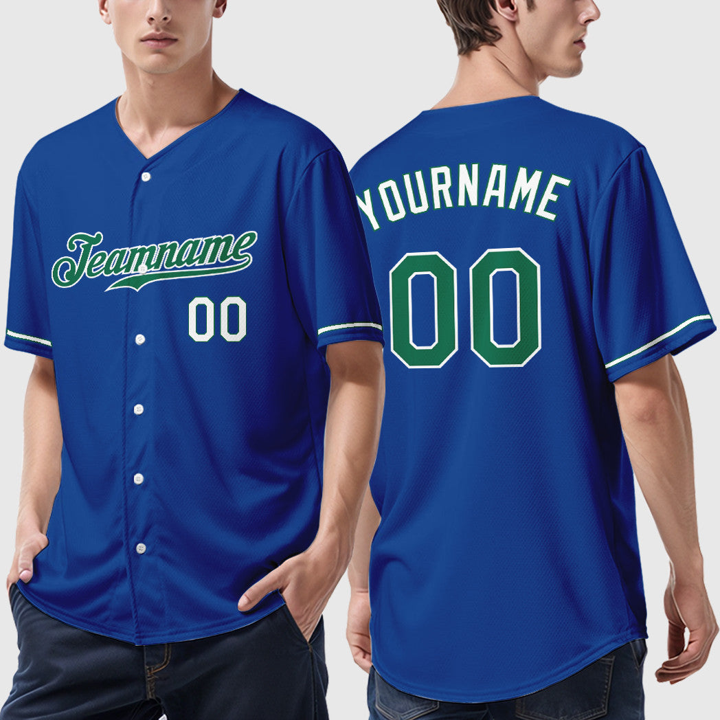 Custom Royal White Kelly Green-White Baseball Jersey
