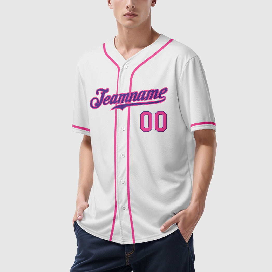 Custom White Purple Pink Sleeve Baseball Jersey
