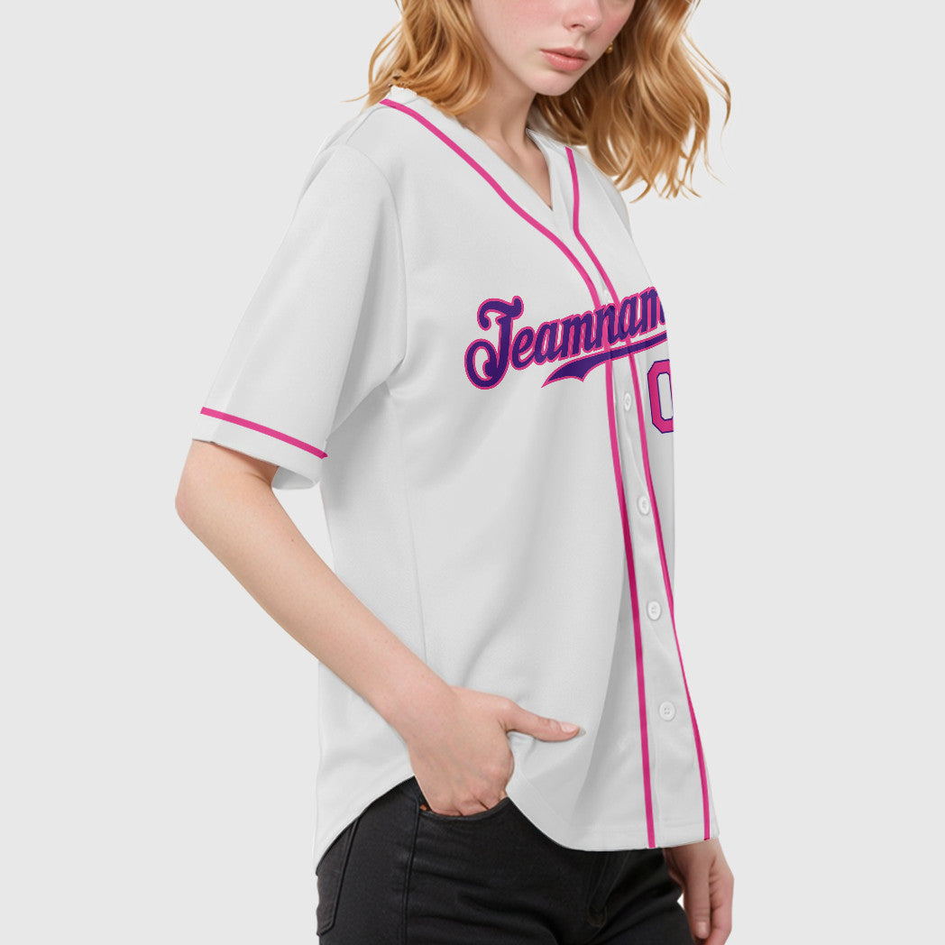 Custom White Purple Pink Sleeve Baseball Jersey