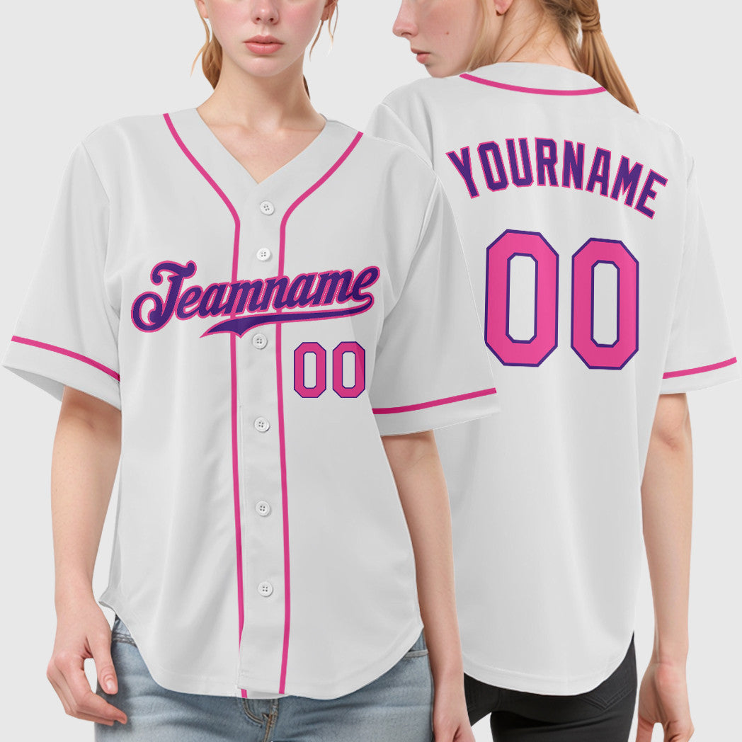 Custom White Purple Pink Sleeve Baseball Jersey