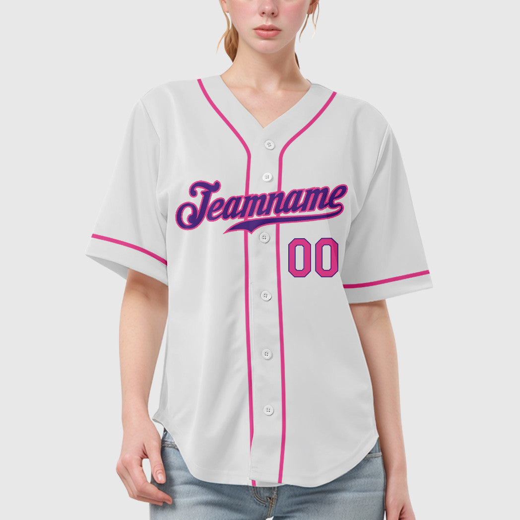 Custom White Purple Pink Sleeve Baseball Jersey