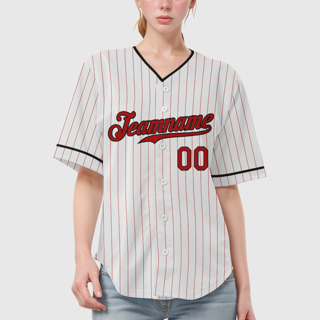 Custom White Red Red-Black Pinstripe Baseball Jersey