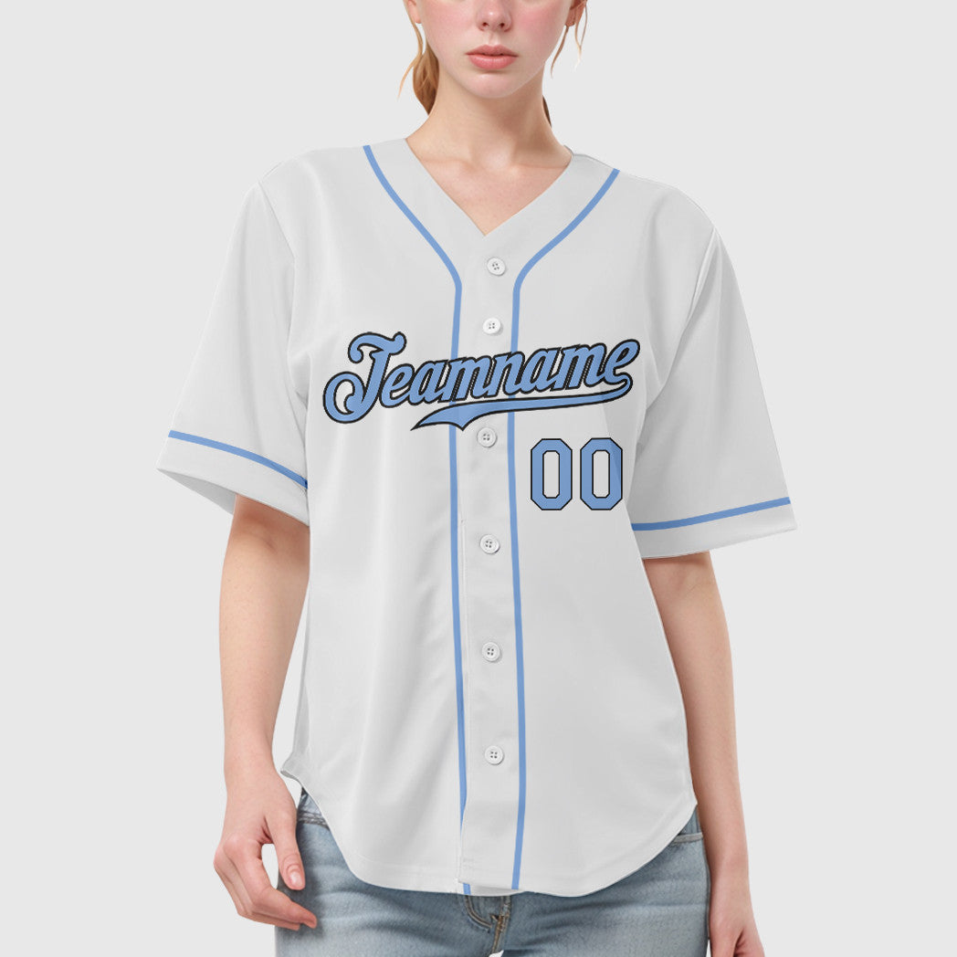 Custom White Light Blue Steel Gray Sleeve Baseball Jersey