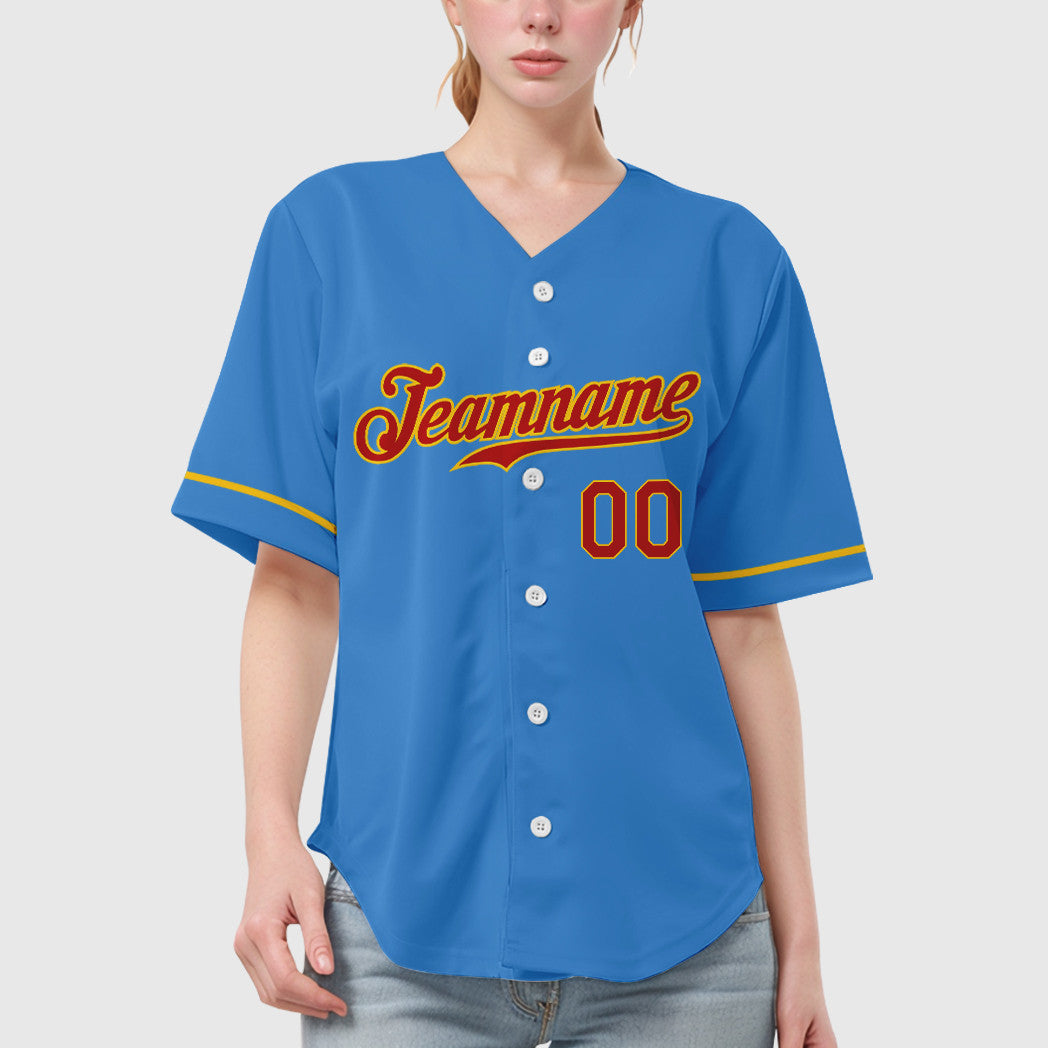 Custom Powder Blue Red Red-Gold Baseball Jersey