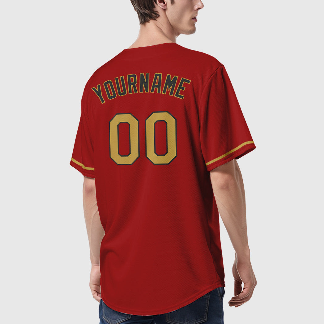 Custom Red Black Old Gold Baseball Jersey