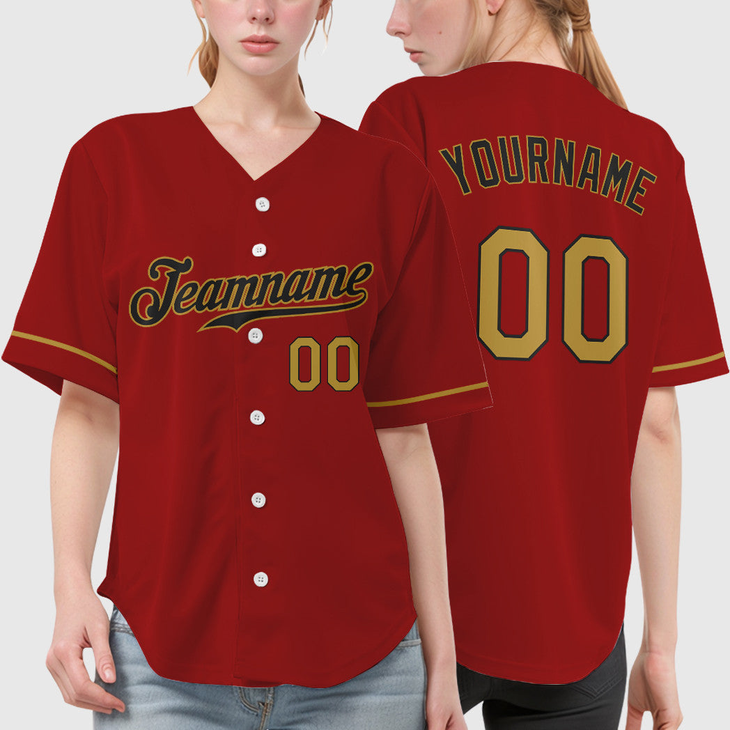 Custom Red Black Old Gold Baseball Jersey