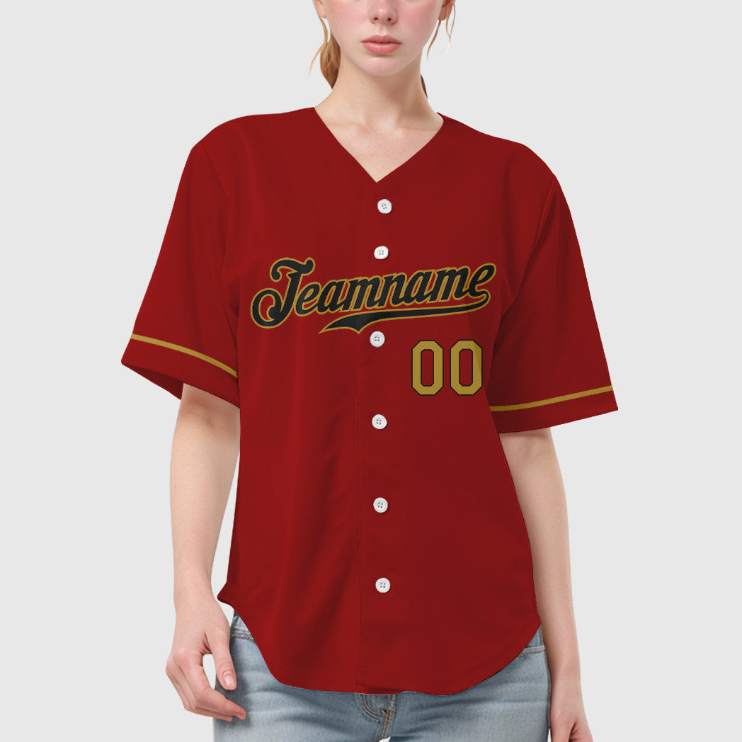 Custom Red Black Old Gold Baseball Jersey
