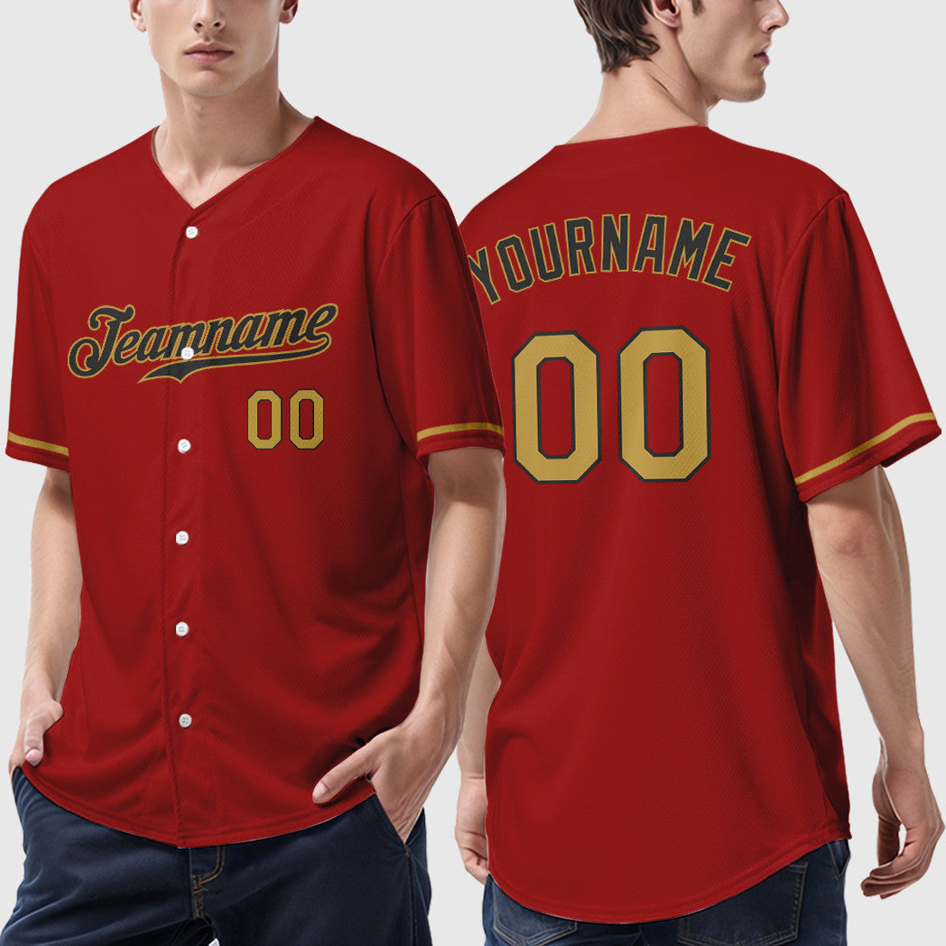 Custom Red Black Old Gold Baseball Jersey