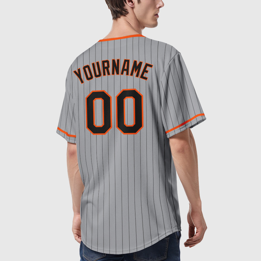Custom Gray Black Black-Orange Pinstripe Baseball Jersey
