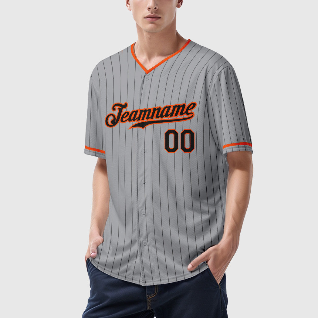 Custom Gray Black Black-Orange Pinstripe Baseball Jersey