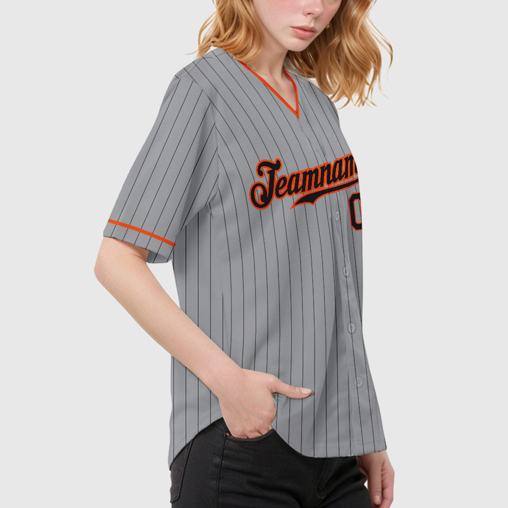 Custom Gray Black Black-Orange Pinstripe Baseball Jersey