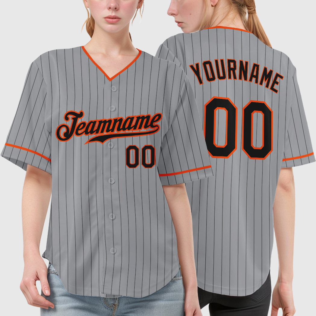 Custom Gray Black Black-Orange Pinstripe Baseball Jersey