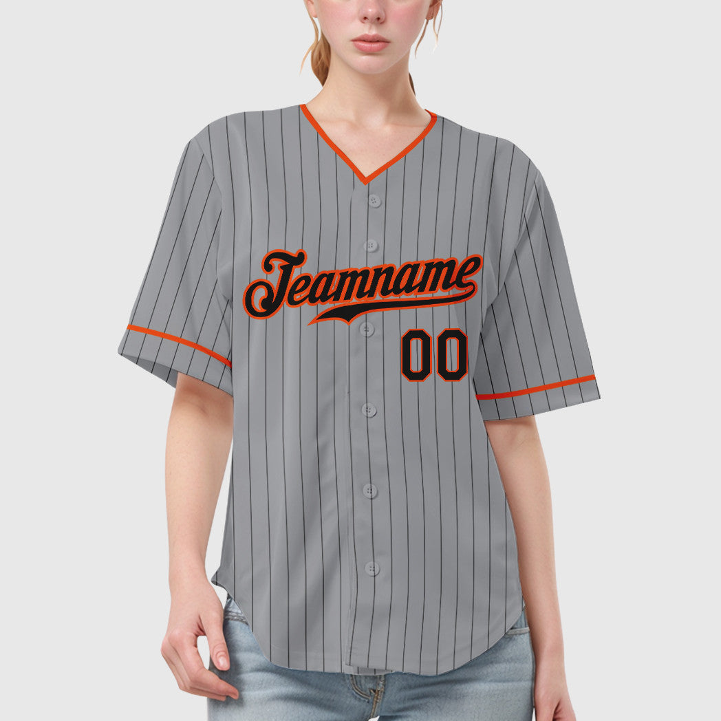 Custom Gray Black Black-Orange Pinstripe Baseball Jersey