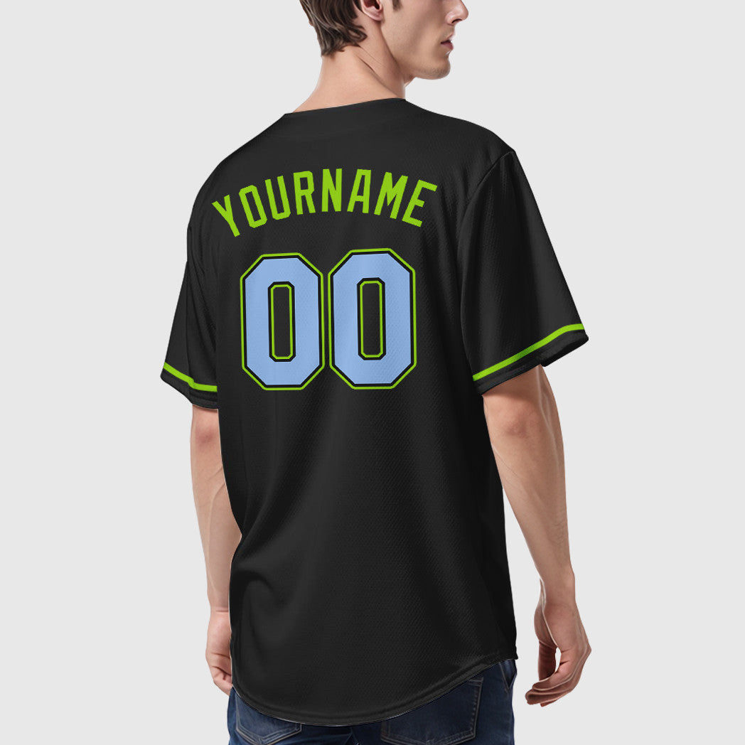Custom Black Light Blue Light Blue-Neon Green Baseball Jersey